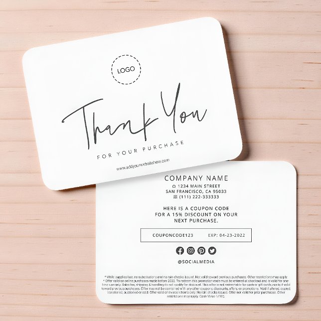 Simple Modern Custom Business Logo Coupon Promo Note Card (Creator Uploaded)