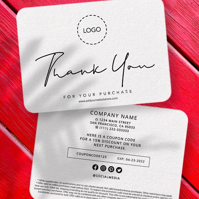 Simple Modern Custom Business Logo Coupon Promo Note Card (Creator Uploaded)