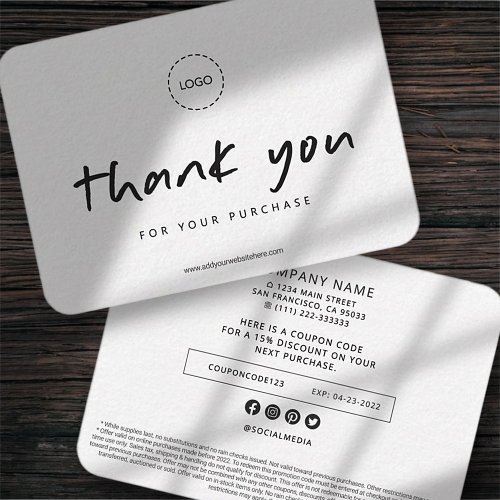 Simple Modern Custom Business Logo Promo Coupon Note Card