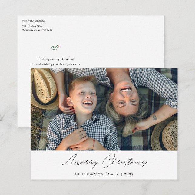 Simple Modern Custom Christmas Postcard with Photo (Front/Back)