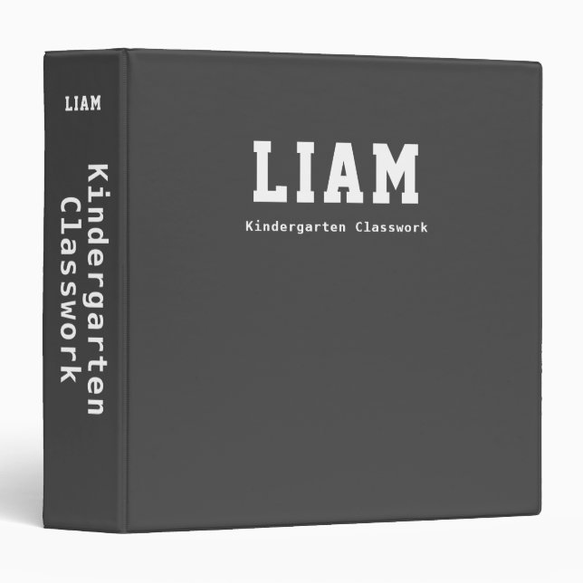 Simple Modern Custom Gray Student Classwork 3 Ring Binder (Front/Spine)