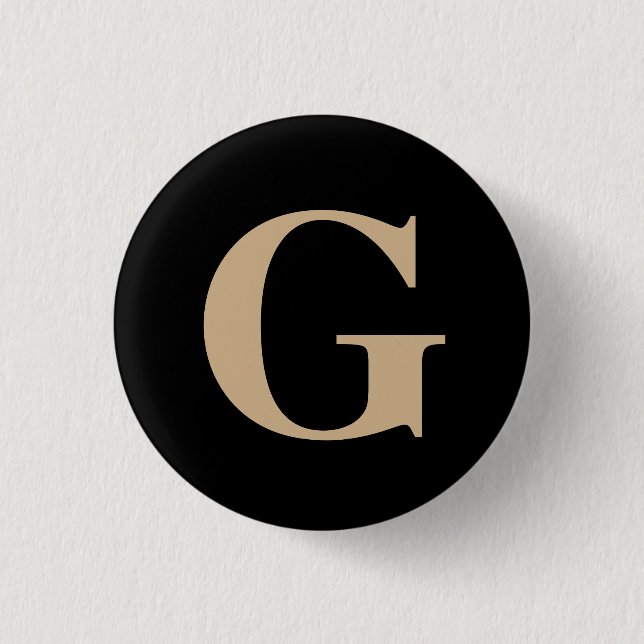 Simple Modern Custom Initial Black and Beige Button (Front)