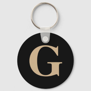Simple Modern Custom Initial Black and Beige Keychain
