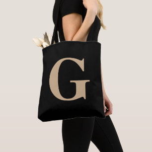 Simple Modern Custom Initial Black and Beige Tote Bag