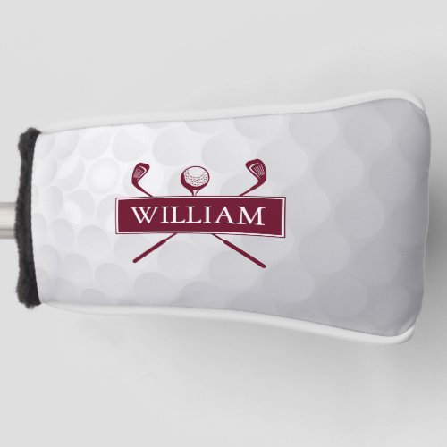 Simple Modern Custom Name Burgundy Clubs And Ball Golf Head Cover