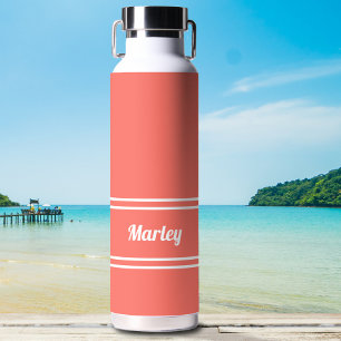 Simple Modern Custom Name Stylish Colorful Coral Water Bottle
