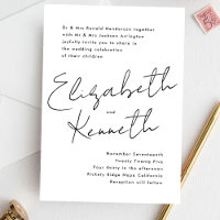 Simple Modern Custom Names Black White Wedding Invitation