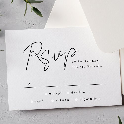 Simple Modern Custom Names Black White Wedding RSVP Card