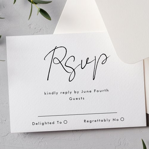 Simple Modern Custom Names Black White Wedding RSVP Card