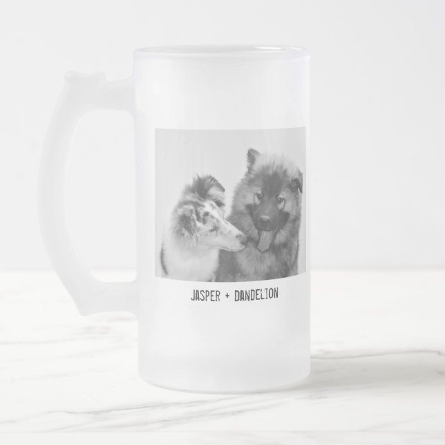 Simple, Modern Custom Pet or People Photo Frosted Glass Beer Mug (Left)