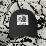 Simple, Modern Custom Pet or People Photo Hat<br><div class="desc">Add your own photo and text to create a unique photo gift. This baseball cap is ready to be customized with your photo and your own names or message in distressed black typewriter style lettering. The simple, modern black and white style looks great with black and white or color photos....</div>