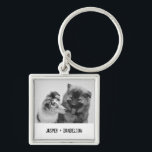 Simple, Modern Custom Pet or People Photo Keychain<br><div class="desc">Add your own photo and text to create a unique photo gift. This keychain is ready to be customized with your photo and your own names or message in distressed black typewriter style lettering. The simple, modern black and white style looks great with black and white or color photos. Show...</div>