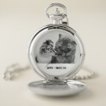 Simple, Modern Custom Pet or People Photo Pocket Watch<br><div class="desc">Add your own photo and text to create a unique photo gift. This pocket watch is ready to be customized with your photo and your own names or message in distressed black typewriter style lettering. The simple, modern black and white style looks great with black and white or color photos....</div>