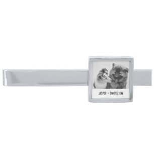 Simple, Modern Custom Pet or People Photo Silver Finish Tie Bar