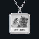 Simple, Modern Custom Pet or People Photo Silver Plated Necklace<br><div class="desc">Add your own photo and text to create a unique photo gift. This necklace or pendant is ready to be customized with your photo and your own names or message in distressed black typewriter style lettering. The simple, modern black and white style looks great with black and white or color...</div>