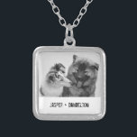 Simple, Modern Custom Pet or People Photo Silver Plated Necklace<br><div class="desc">Add your own photo and text to create a unique photo gift. This necklace or pendant is ready to be customized with your photo and your own names or message in distressed black typewriter style lettering. The simple, modern black and white style looks great with black and white or color...</div>