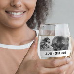 Simple, Modern Custom Pet or People Photo Stemless Wine Glass<br><div class="desc">Add your own photo and text to create a unique photo gift. This stemless wineglass is ready to be customized with your photos and your own names or message in distressed black typewriter style lettering. The simple, modern black and white style looks great with black and white or color photos....</div>