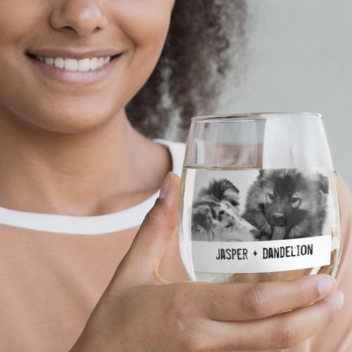 Simple Modern Custom Pet or People Photo Stemless Wine Glass