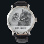 Simple, Modern Custom Pet or People Photo Watch<br><div class="desc">Add your own photo and text to create a unique photo gift. This wrist watch is ready to be customized with your photo and your own names or message in distressed black typewriter style lettering. The simple, modern black and white style looks great with black and white or color photos....</div>