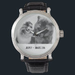Simple, Modern Custom Pet or People Photo Watch<br><div class="desc">Add your own photo and text to create a unique photo gift. This wrist watch is ready to be customized with your photo and your own names or message in distressed black typewriter style lettering. The simple, modern black and white style looks great with black and white or color photos....</div>