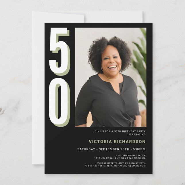 Simple Modern Custom Photo 50th Birthday  Invitation (Front)