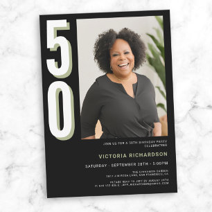 Simple Modern Custom Photo 50th Birthday  Invitation
