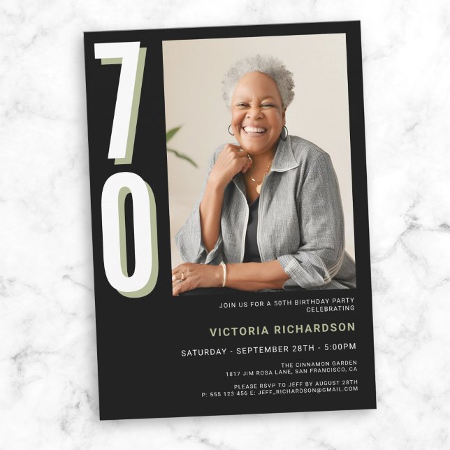 Simple Modern Custom Photo 70th Birthday  Invitation (Simple Modern Custom Photo 70th Birthday Invitation)