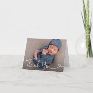 Simple Modern Custom Photo Baby boy shower Letterpress Thank You Card