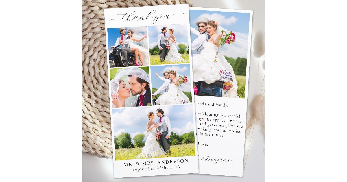 Simple Modern Custom Photo Collage Wedding Thank You Card | Zazzle