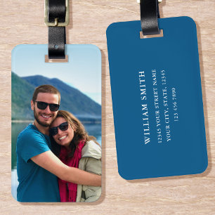 Simple Modern Custom Photo Luggage Tag Blue