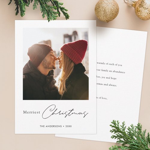 Simple Modern Custom Photo Merriest Christmas Holiday Card