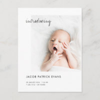 Simple Modern Custom Photo New Baby Birth Announcement Postcard