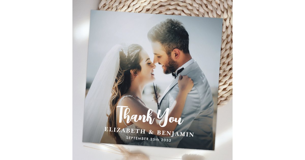 Simple Modern Custom Photo Personalized Wedding Thank You Card | Zazzle