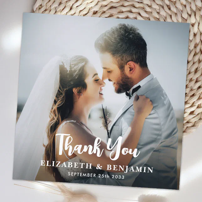 Simple Modern Custom Photo Personalized Wedding Thank You Card | Zazzle