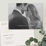 Simple Modern Custom Photo Save the Date Invitation Postcard<br><div class="desc">This simply chic photo wedding save the date postcard features your photo on the front with your first names. Please remember to replace our sample photo with your own. We started with a color photo and made it black and white with the black and white filter, which is now the...</div>