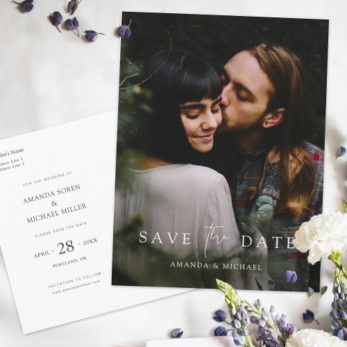 Simple Modern Custom Photo Save the Date Invitation Postcard