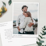 Simple Modern Custom Photo Wedding Thank You Postcard<br><div class="desc">This simple, stylish modern photo wedding thank you postcard template features your names beneath your photo along with 'LOVE & THANKS'. The text on both sides is a slightly softened black by default. You might choose to change the font, color or text size used for various text elements of this...</div>
