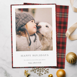 Simple Modern Custom Tartan Photo Holiday Card