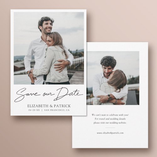 Simple Modern Custom Two Photo Engagement Wedding Save The Date
