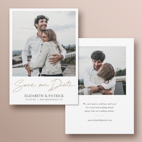 Simple Modern Custom Two Photo Engagement Wedding Save The Date