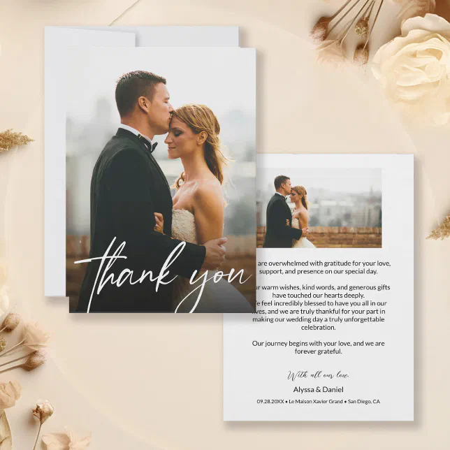 Simple Modern Custom Wedding 2 Photos Thank You Card | Zazzle