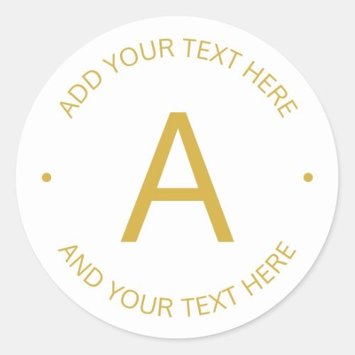 Simple Modern Customizable Text  Gold  White Classic Round Sticker