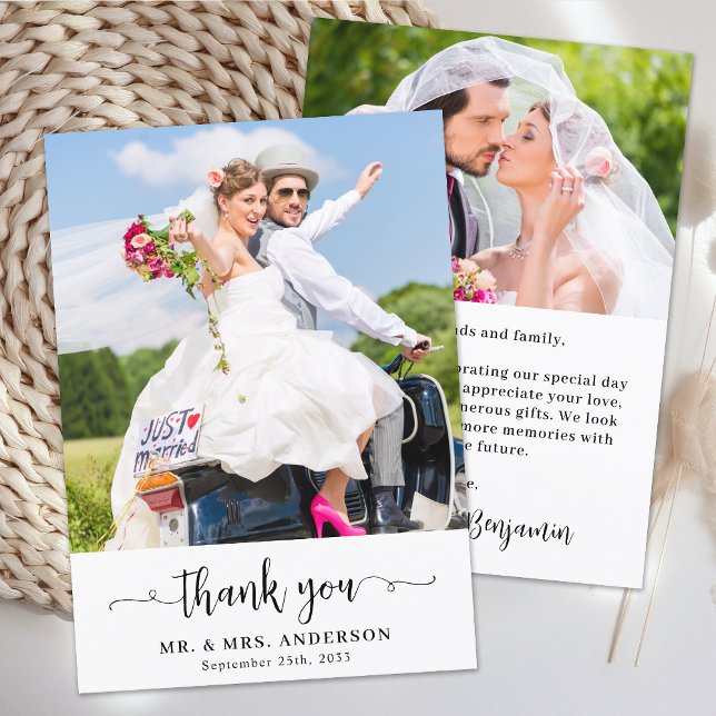 Simple Modern Cute Chic Photo Wedding Personalized Thank You Card (Creator Uploaded)