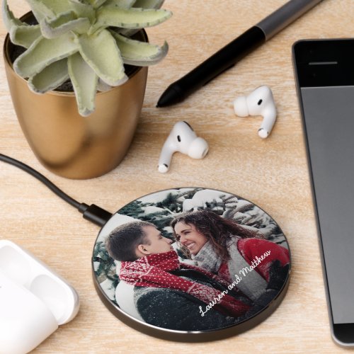 Simple Modern Cute Couple Photo Wireless Charger