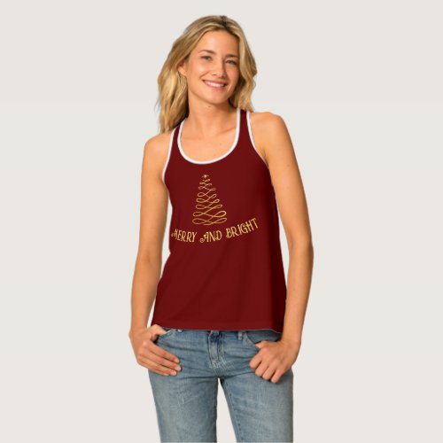 SIMPLE MODERN CUTE GOLDEN CHRISTMAS TREE HOLIDAY TANK TOP
