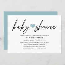 Simple Modern Cute Heart Blue Boy Baby Shower Invitation