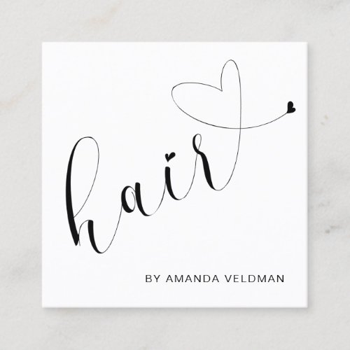 Simple Modern Cute Heart Elegant Hair Stylist Square Business Card