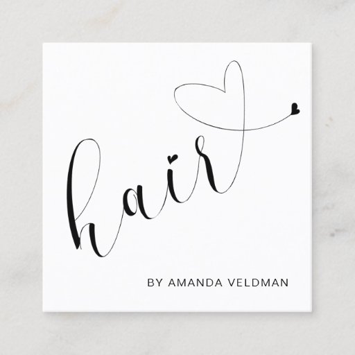 Customizable Simple Modern Cute Heart Elegant Hair Stylist Square Business Card