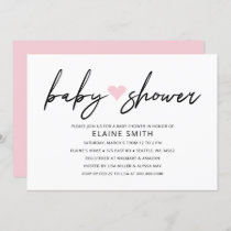 Simple Modern Cute Heart Pink Girl Baby Shower Invitation