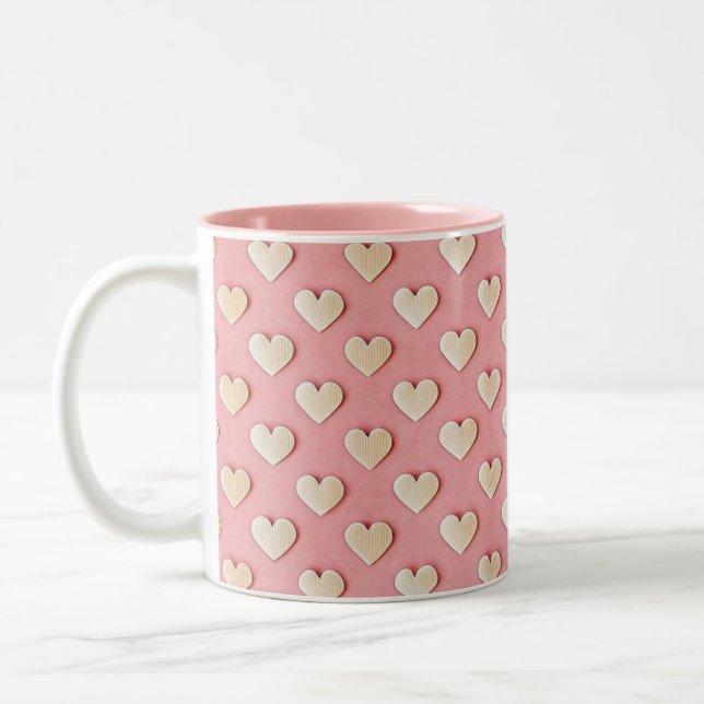 Simple Modern Cute Hearts Pink Valentines Day Two-Tone Coffee Mug (Left)